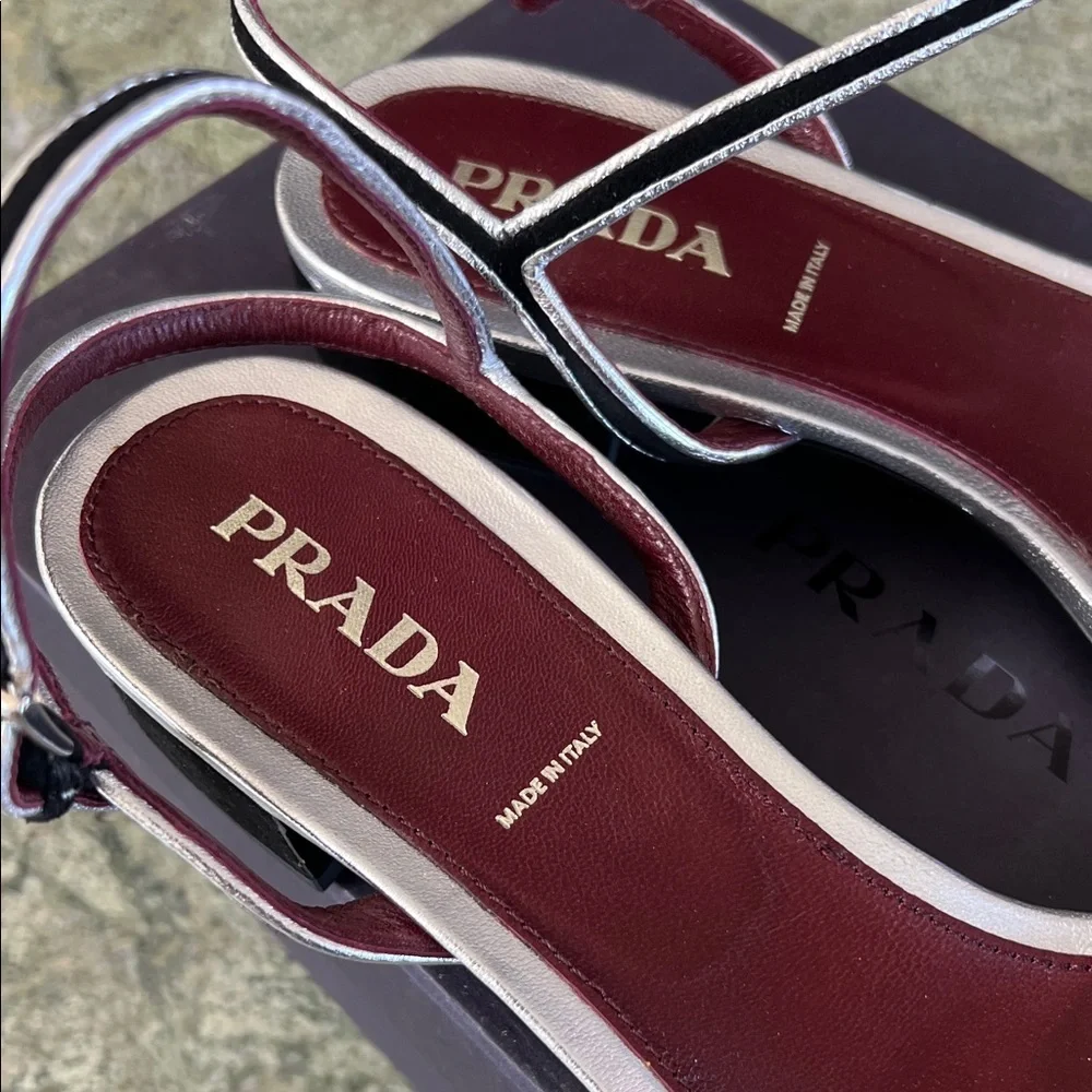 Prada Women's Black and Cream Sandals - Picture 3 of 7